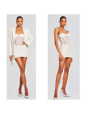 Retrofete Lael White Embellished Lace Sheer Bustier Mini Dress Sz Small NWT